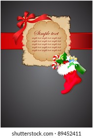 Grungy leaf on dark background with christmas boot
