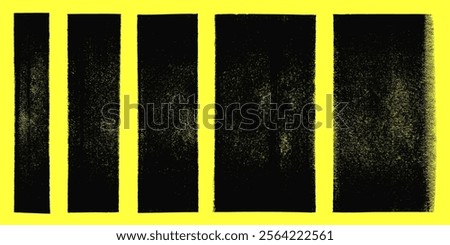 Grungy linocut, relief printing textures collection. Stripes, rough textured rectangles of various width. Paint roller stains, lino ink grunge text box templates. Artistic textured backgrounds set	
