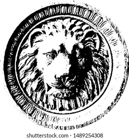 A grungy lion crest. Halftone vector illustration. 