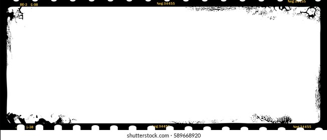 grungy medium format film negative panorama photo frame, copy space