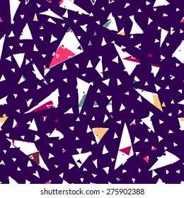 Grungy messy vector seamless pattern with triangles on dark blue background. Seamless pattern can be used for textile, wallpaper, wrapping paper, web