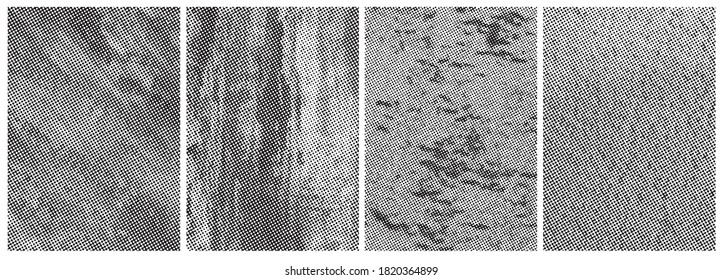 Grungy mosaic grained textures with halftone effects in retro monochrome style vector illustration