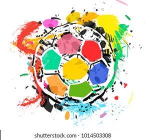grungy multicolored soccer ball, vector art, isolated 