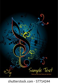 grungy musical notes background with floral pattern