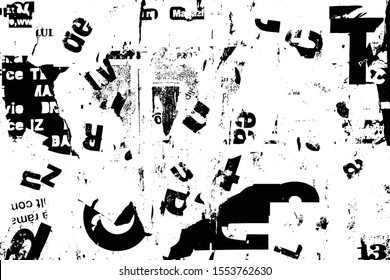 Grungy newspaper colage. Artistic vector background.