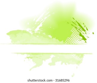 Grungy paint splash in shade of green isolated on white with halftone pattern, space for text. Use of blends, global colors. Artwork grouped.