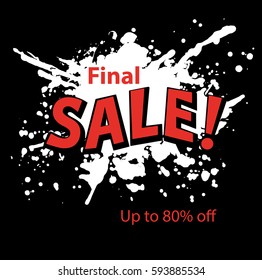 Grungy Paint Splatter Blots Final Sale banner on black background