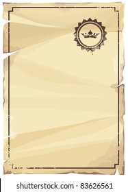 Grungy parchment background with crown emblem.