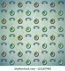 Grungy pattern with Christmas baubles with snowflakes