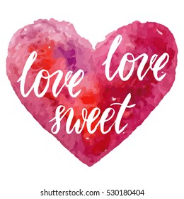 Grungy Pink Watercolor Heart Handwritten Love Stock Vector (Royalty ...