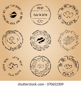 grungy postage stamps for valentine day - vector