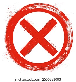 Grungy red cross with circular brush stroke for design concepts and artistic projects isolated on transparent background