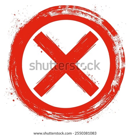 Grungy red cross with circular brush stroke for design concepts and artistic projects isolated on transparent background