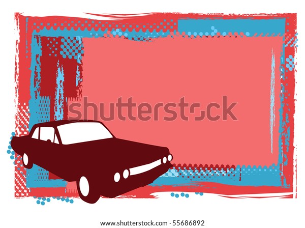 grungy red frame\
background and car for\
decor