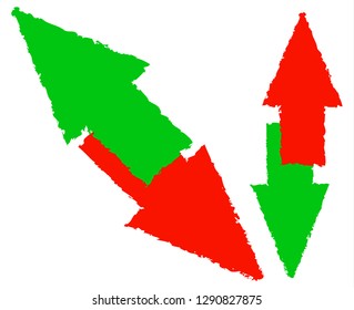 Grungy red, green up and down arrow. Diagonal version