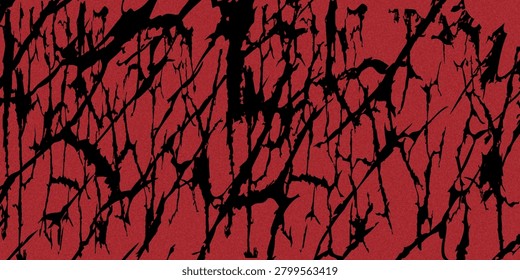 Grungy red paint on an old textured wood wall creates a dark vintage design with an aged paper pattern and a dirty orange and black background for a classic Christmas art backdrop