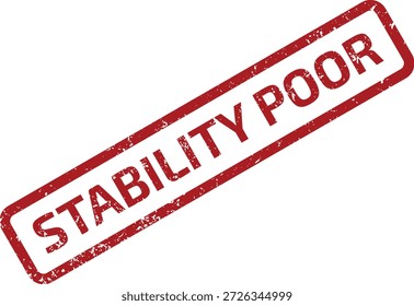 Grungy red rubber stamp with the text 'STABILITY POOR' in a rectangular frame, isolated on a white background. Useful for flagging low stability or performance.
