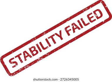 Sello de goma rojo grunge con el texto 'STABILITY FAILED' en un marco rectangular, aislado sobre un fondo blanco. Adecuado para indicar fallos del sistema o del proyecto.