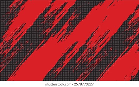 Grungy Red Strokes on Dark Halftone Backdrop, A High-Contrast Abstract Texture with Brush Marks and Polka Dot Pattern Overlayed for a Dynamic Effect