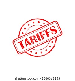 Grungy red tariffs stamp isolated on white background