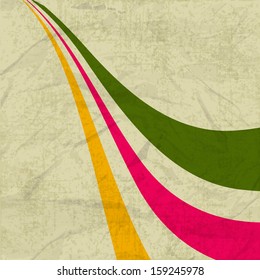 Grungy retro background with colorful abstract lines.
