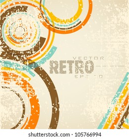 Grungy retro background with colorful circles and copy space for your text. EPS 10. Vector illustration.