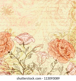 Grungy retro background with roses
