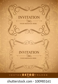 Grungy retro invitation frame in brown color with floral design and copy space for your message. EPS 10. Vector illustration.