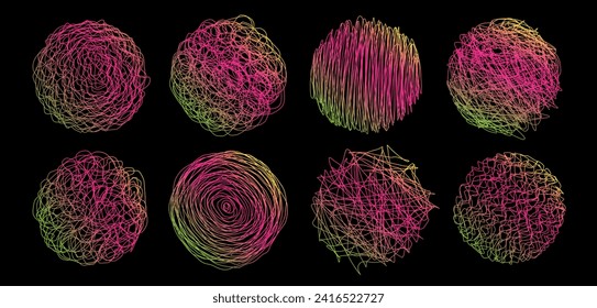 Grungy round scribble circle with gradient.A collection of scribbles in the shape of a mound drawn with a pen. Vector illustration.