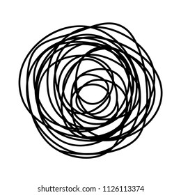 Grungy round scribble circle hand drawn with thin line, isolated on white background. Vector illustration