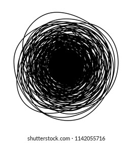 Grungy round scribble circle hand drawn with thin line, isolated on white background. Vector illustration