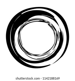 Grungy round scribble circle hand drawn with ink brush effect. Isolated on white background. Vector illustration