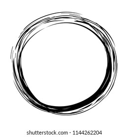 Grungy round scribble circle hand drawn with ink brush effect. Isolated on white background. Vector illustration