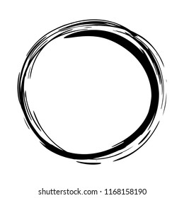 Grungy round scribble circle hand drawn with ink brush effect. Isolated on white background. Vector illustration