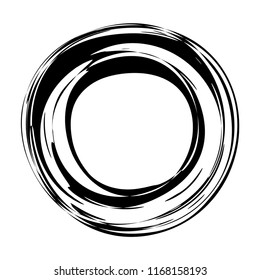 Grungy round scribble circle hand drawn with ink brush effect. Isolated on white background. Vector illustration