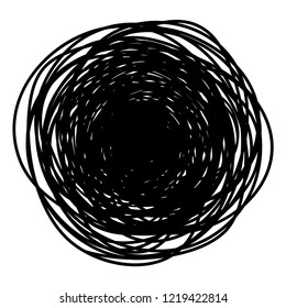 Grungy round scribble circle hand drawn with thin line, isolated on white background. Vector illustration