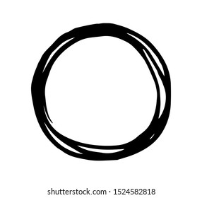 Grungy round scribble circle hand drawn with ink brush effect. Isolated on white background. Vector illustration
