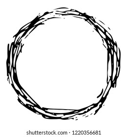 grungy round scribble hand drawn vector circle, can used as frame, chaotic tangled stripes