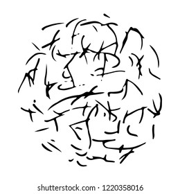 grungy round scribble hand drawn vector circle, can used as frame, chaotic tangled stripes
