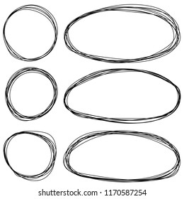 Grungy round scribble oval and circle hand drawn with thin line, divider shape.