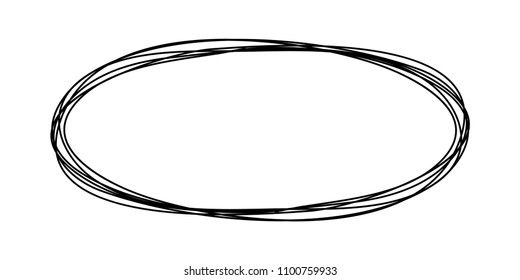 Grungy round scribble oval hand drawn with thin line, divider shape. Vector illustration