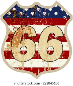 grungy route sixty six road sign, retro style, vector illustration