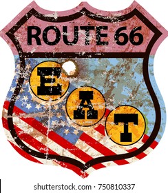grungy Roze sixty six diner sign, retro style, vector illustration 