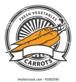 Grungy rubber stamp with Carrots shape and the words Carrots, Fresh Vegetables written inside the stamp, vector illustration