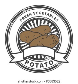 Grungy rubber stamp with Potato shape and the words Potato, Fresh Vegetables written inside the stamp, vector illustration