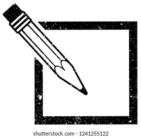 grungy rubber stamp print with notepadand pencil vector illustration