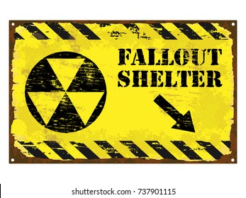 Grungy rusted enamel fallout shelter symbol sign
