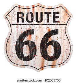 Grungy and rusted route sixty six icon on white background