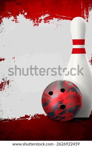 Grungy scratchy dynamic bowling background with ball, skittle and plenty of space for your text - vector illustration