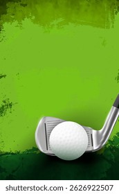 Grungy scratchy dynamic golf background with ball, metal club and plenty of space for your text - vector illustration